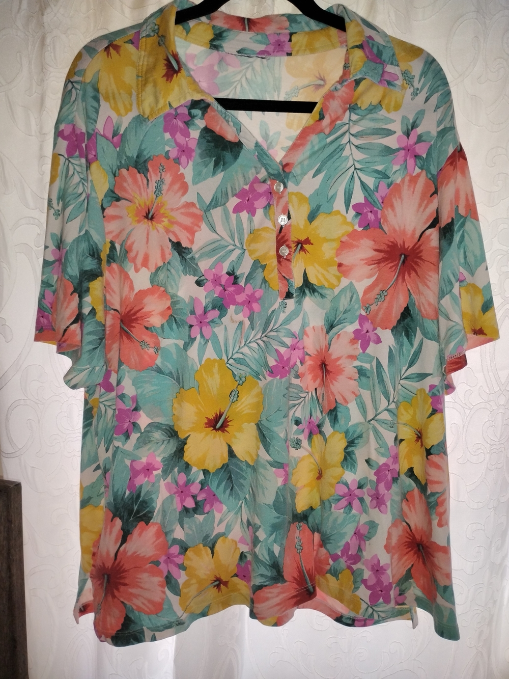 Tropical Floral Button-Front Women’s Shirt in Multi-Color